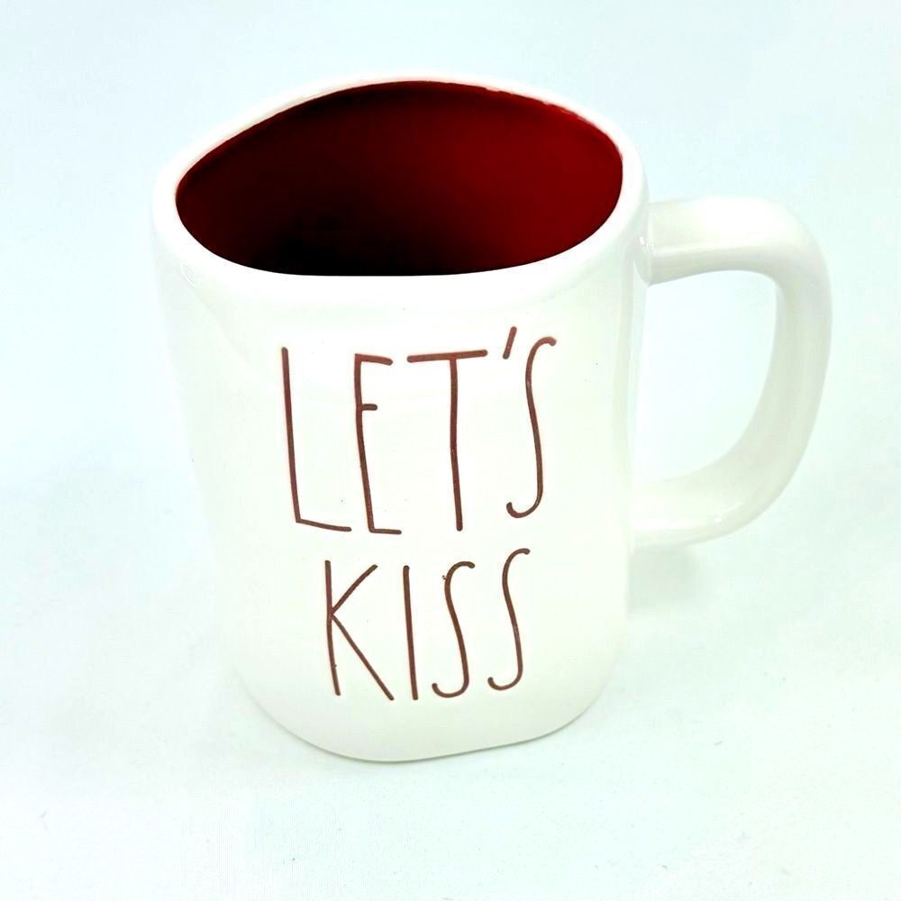 Rae Dunn Magenta Artisan Collection Let’s Kiss White Red Ceramic Collectible Mug